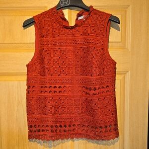 Daniel Rainn Crochet Lace Sleeveless Top - Deep Red